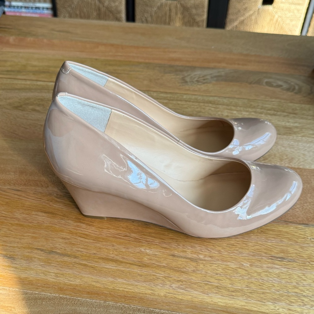 Jessica Simpson Nude Wedges with Patent Finish and Rounded Toe